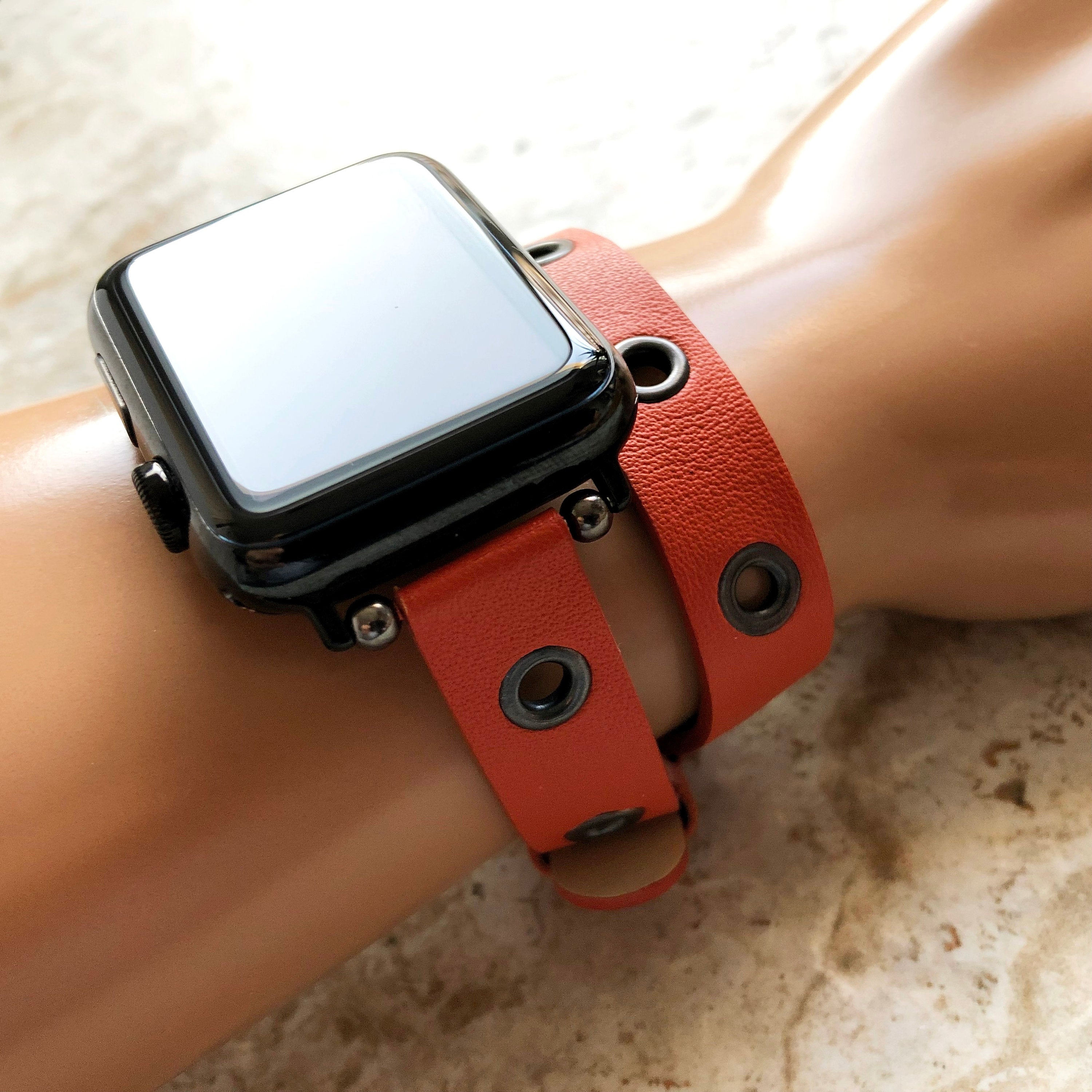 Apple Orange Double Wrap Band for iWatch Ultra 2 49mm and 9 8 Series 41mm 45mm Case Twice Around Wrist Leather Bracelet Fashion Straps GM